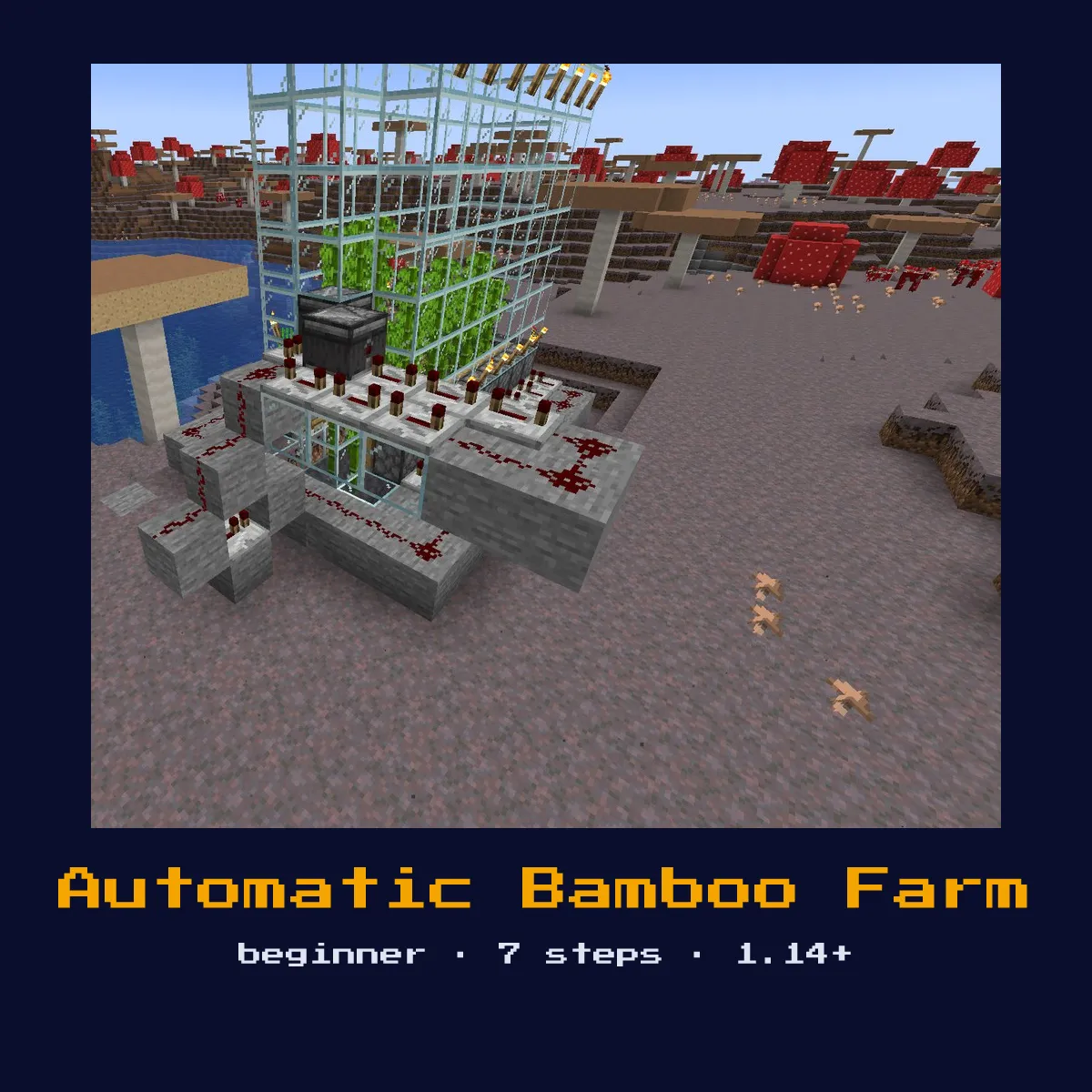 Automatic Bamboo Farm built in Minecraft redstone, 1W x 1L x 4H