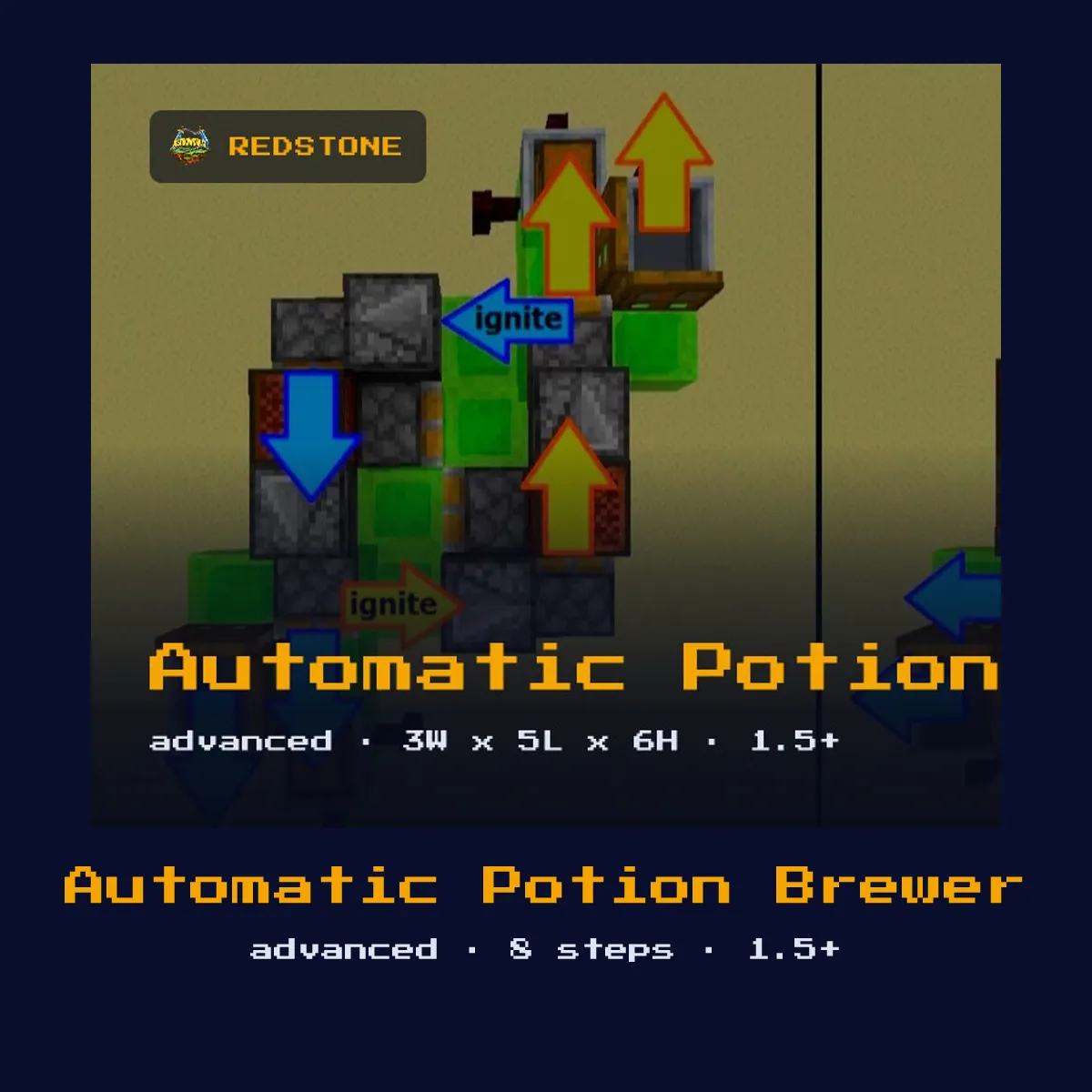 Automatic Potion Brewer built in Minecraft redstone, 3W x 5L x 6H