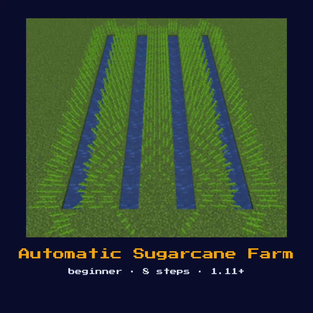 Automatic Sugarcane Farm built in Minecraft redstone, Varies (tileable, typically 1x8 per row)